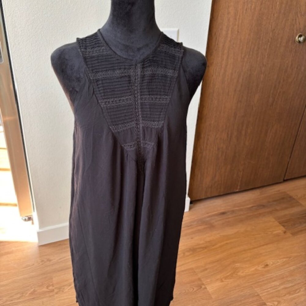 Theory Carlina Rayon Lined Black Sleeveless Dress Lace Pleated Bodice 6